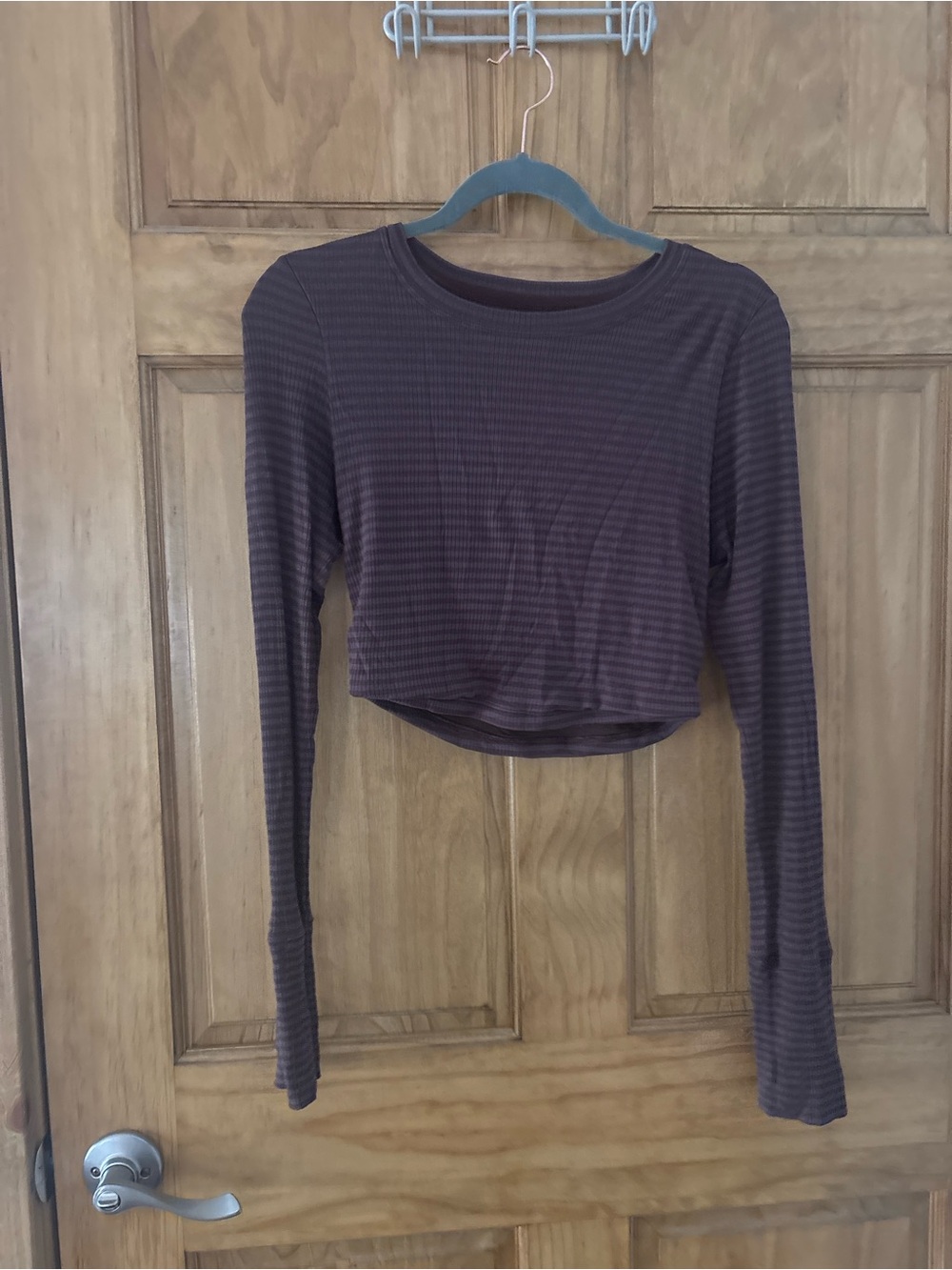 Women's Long Sleeve Cropped Rib Knit Top - Brown aerie size medium